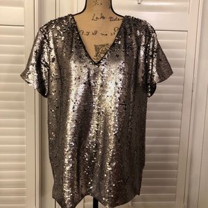 Anthropologie Silver Sequin T-Shirt